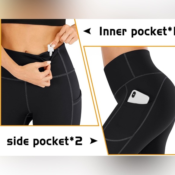 IUGA High Waisted Yoga Pants for Women with Pockets Capri Leggings, XXL, black - Picture 2 of 6